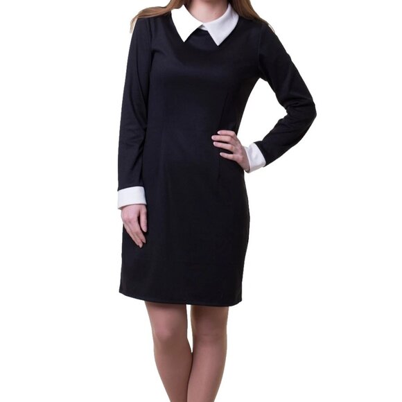 NWT RALPH LAUREN Classic Black Sheath with White Collar/Cuff size S - Picture 1 of 4